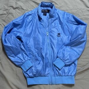 Vintage Duckster Windbreaker Medium Bent Pine Embroidery Blue Hood Nylon